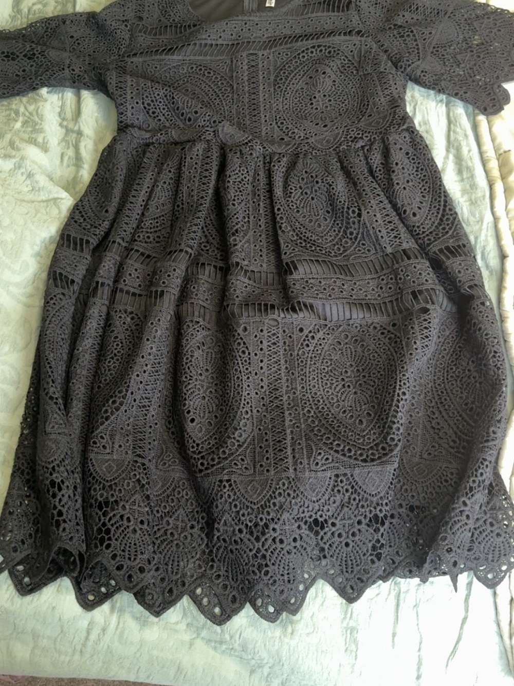Black Crochet Lace A-Line Dress